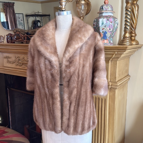Vintage Mink Jacket Luxurious Natural Light Brown Genuine Mink Fur Stole Coat